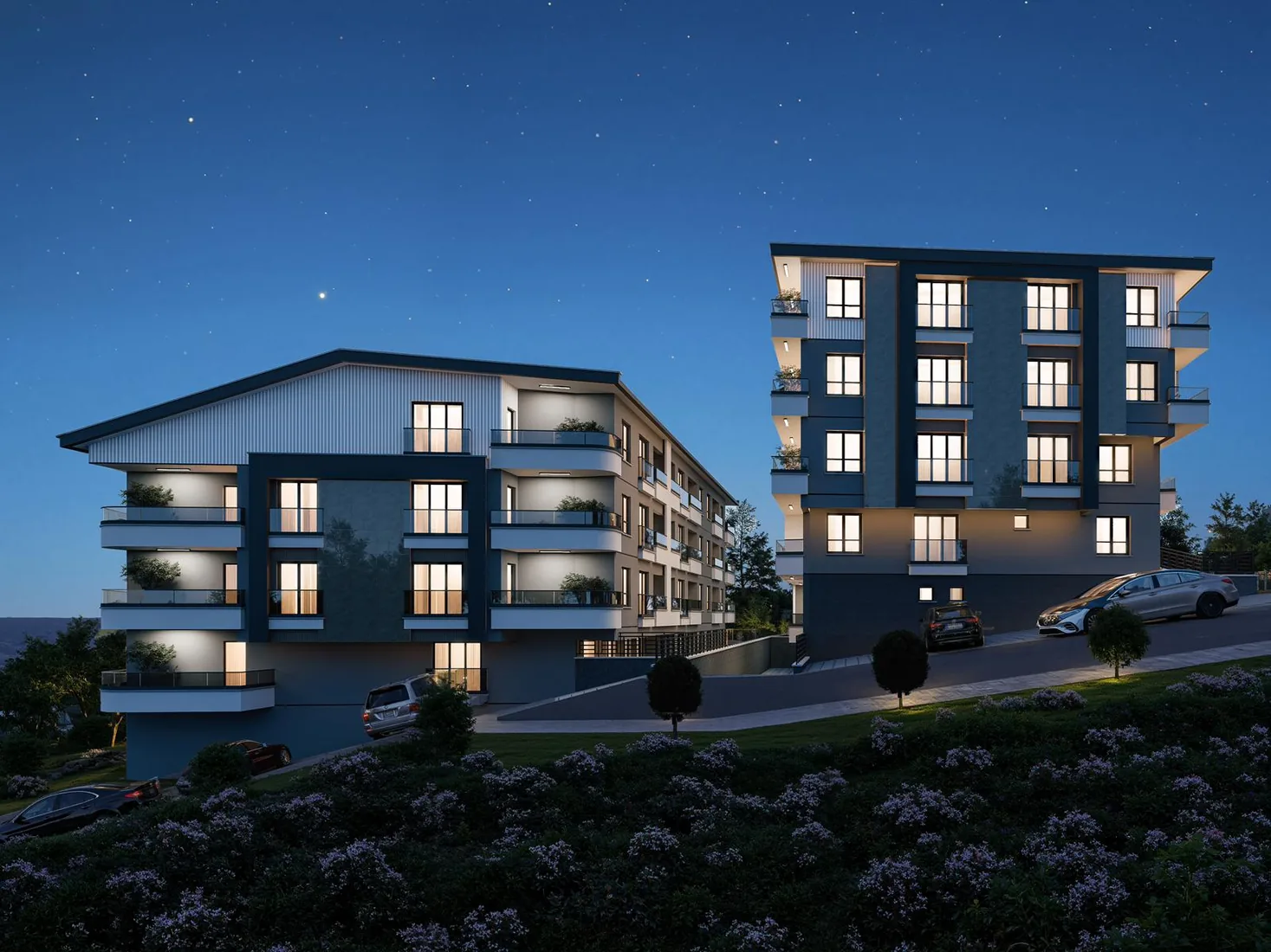 Paşa Residence gece dış cephe renderı