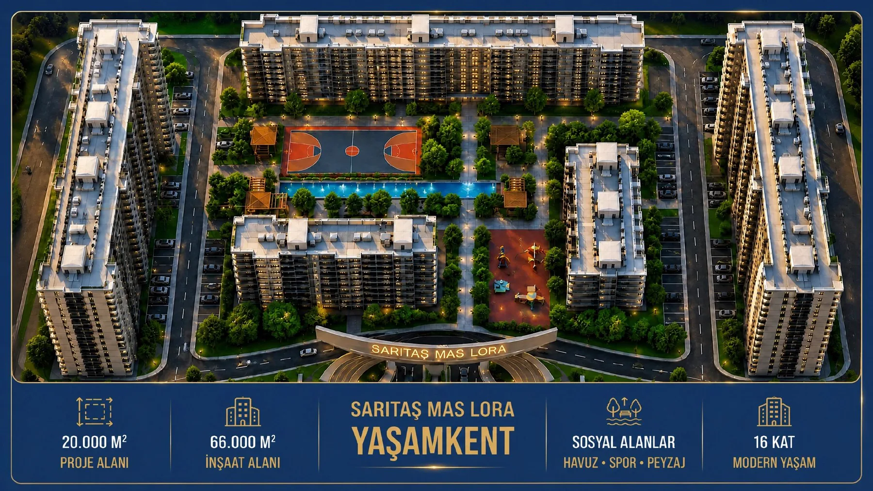 Mas Lora Yaşamkent beş blok ve ortak alan vaziyet görseli