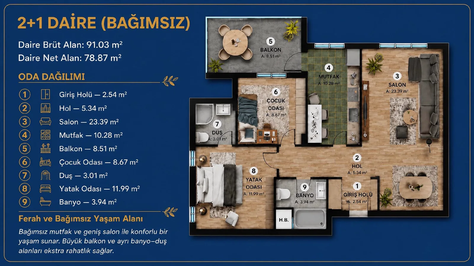 Sarıtaş Mas Lora Yaşamkent 2+1 bağımsız mutfak daire planı